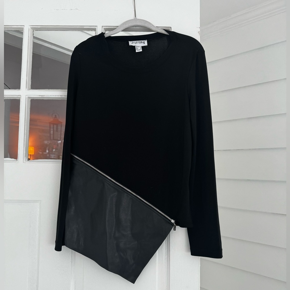 Joseph Ribkoff black top with leather detailing